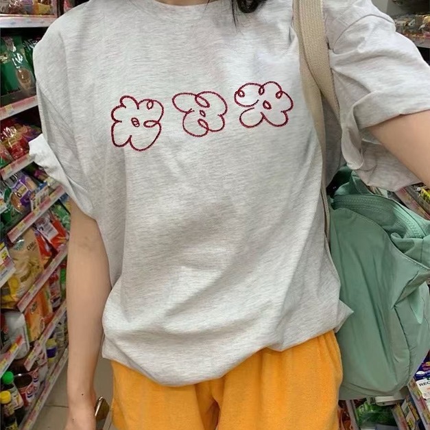 磨毛小花刺繡Ｔ