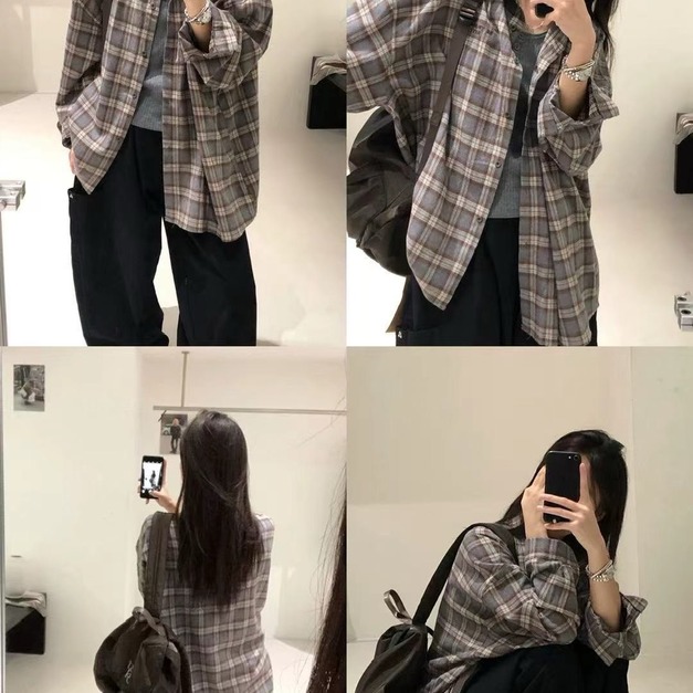 大學生格紋磨毛襯衫