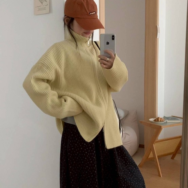 立領雙拉鏈坑條外套