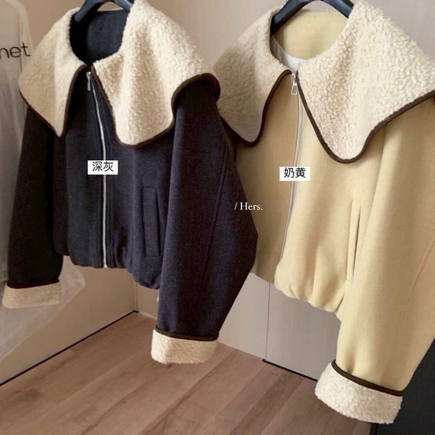 羊羔毛領噗棉外套