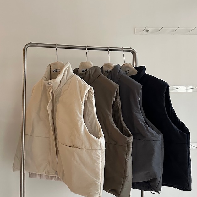 可愛一字口袋泡芙鋪棉背心