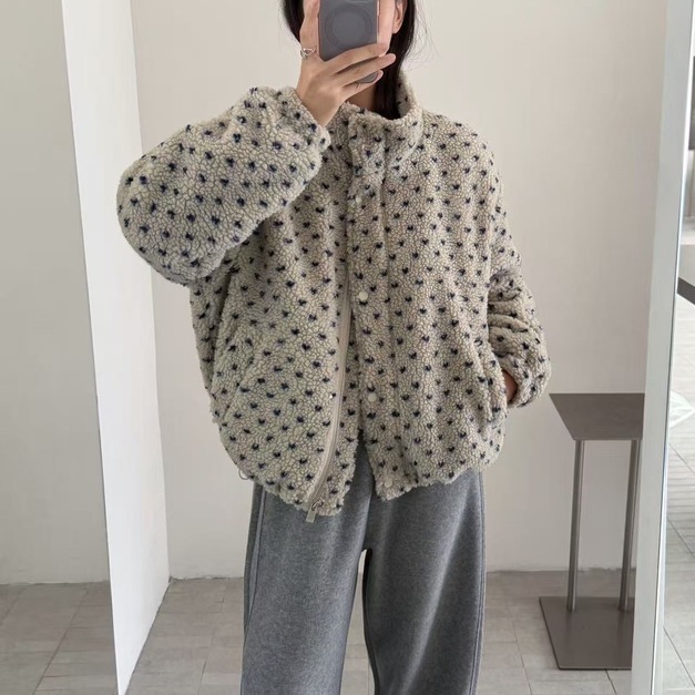 正韓好暖點點羊羔毛外套