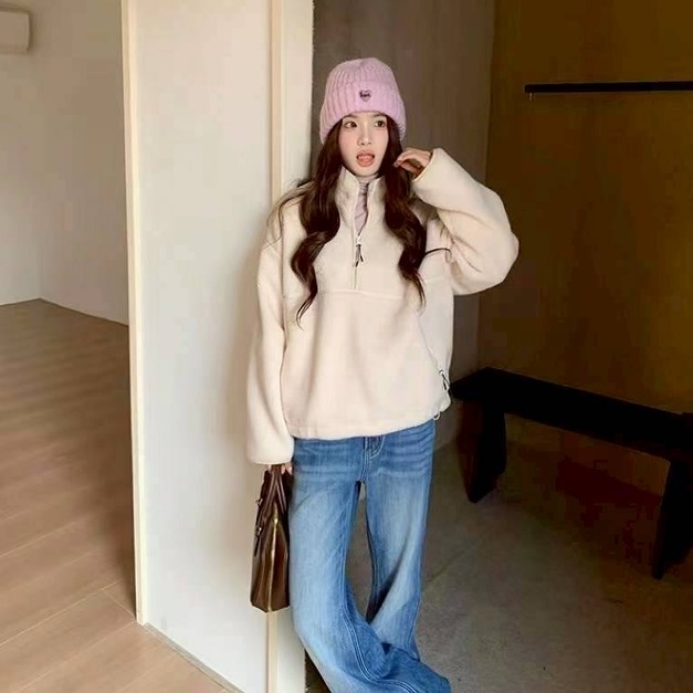 羊羔毛拉鏈立領上衣