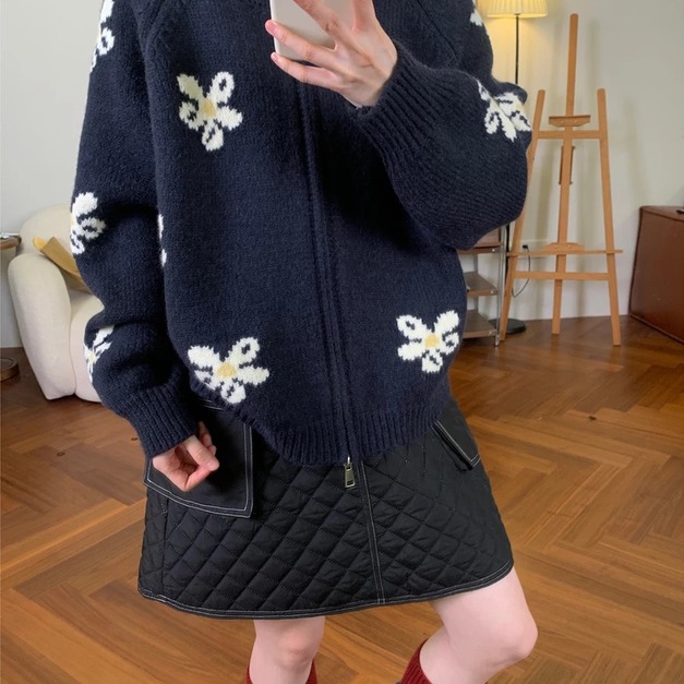 雙拉鏈花花毛衣