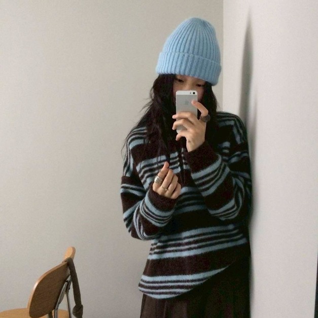 親膚條紋撞色毛衣