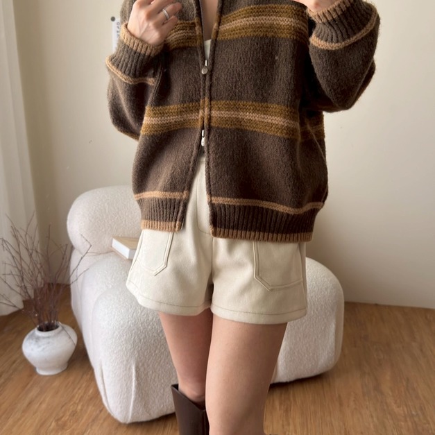 條紋針織拉鏈上衣