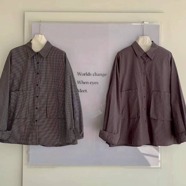 細格大口袋挺版襯衫