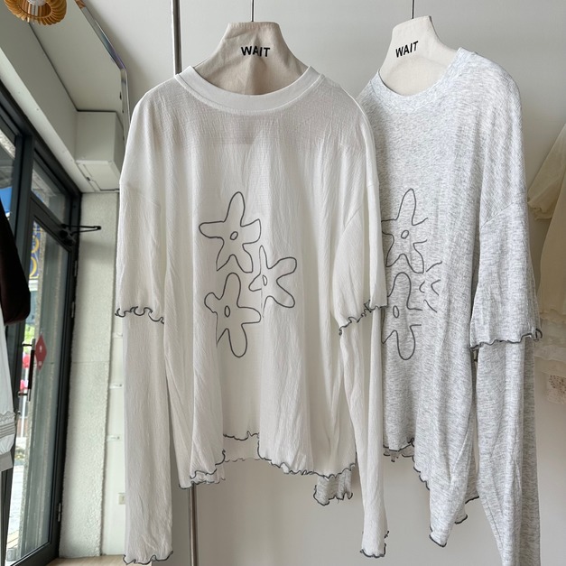 布料好舒服 花花木耳邊上衣