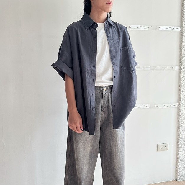 棉質大版口袋短袖襯衫