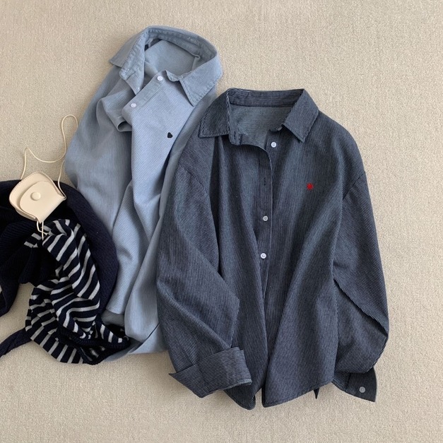 愛心刺繡牛仔襯衫