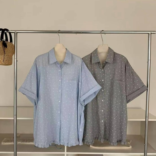 小白花格紋襯衫