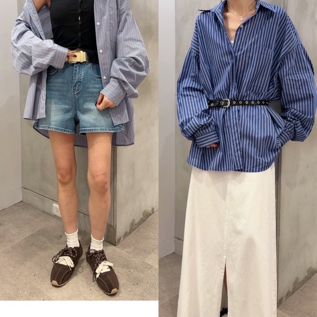 直紋細節男友襯衫