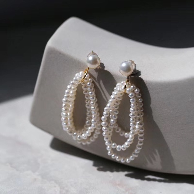 同心垂吊式珍珠耳環