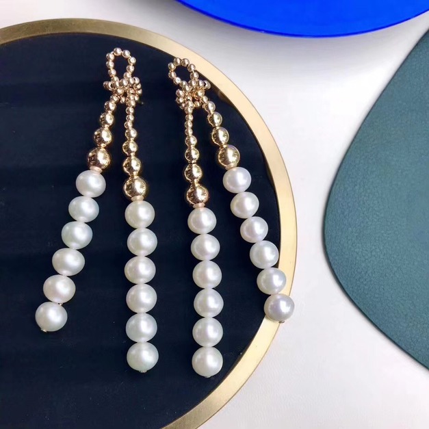 紐結珍珠耳針式耳環