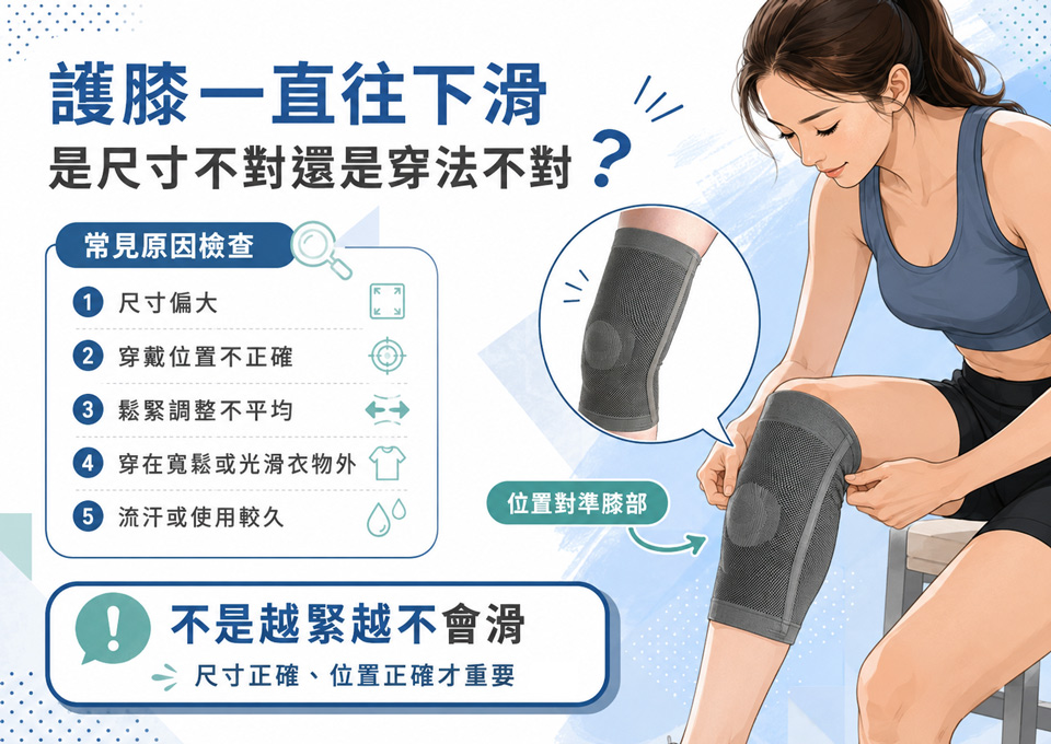 護膝一直往下滑，是尺寸不對還是穿法不對？
