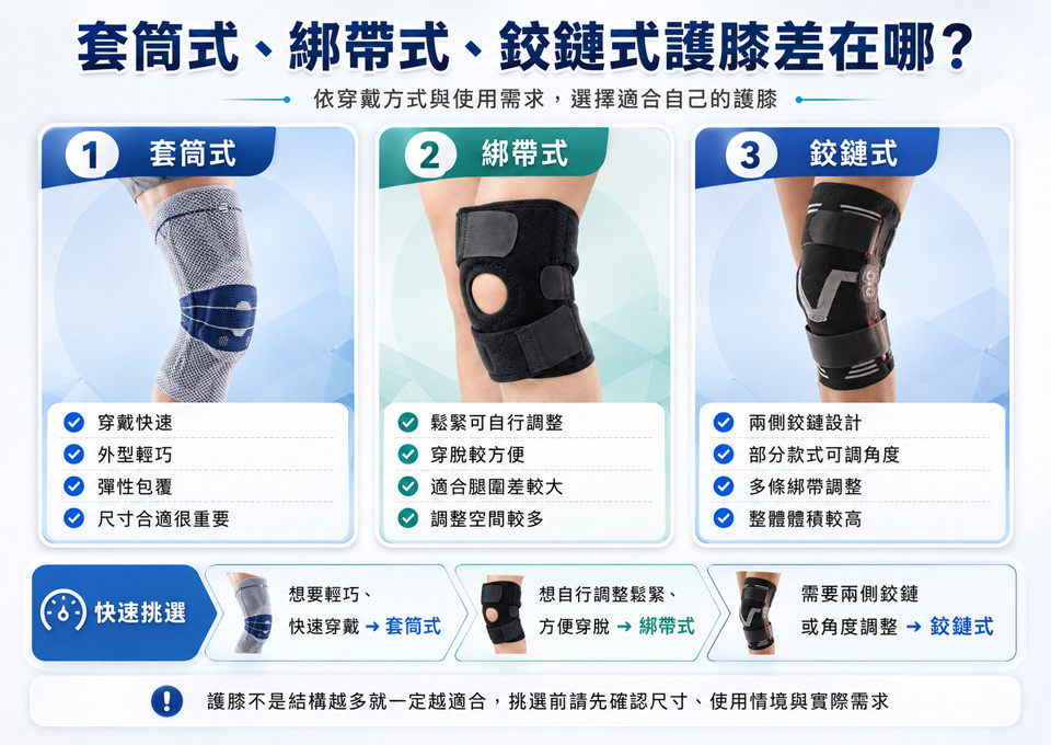 【護具小知識】套筒式、綁帶式、鉸鏈式護膝差在哪？