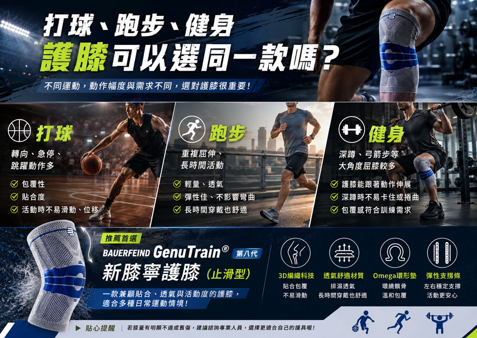 【護具小知識】打球、 跑步、 健身，護膝可以選同一款嗎？
