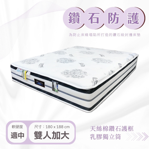 鑽石防護 - 天絲棉乳膠防護封邊獨立筒床墊