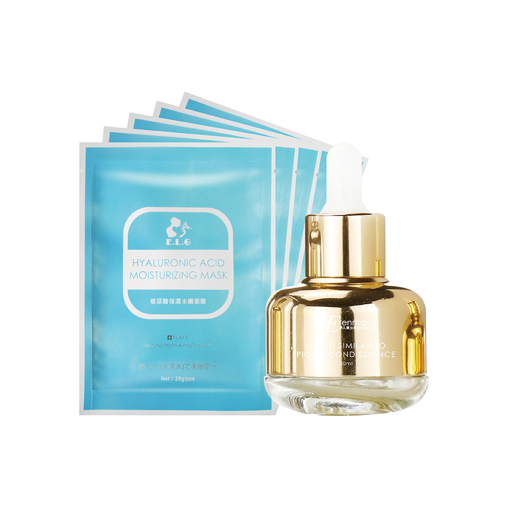 【依洛嘉E.L.G】修護保濕套組 杏仁酸植萃亮顏精華30ml*1入+玻尿酸保濕水嫩面膜5片入