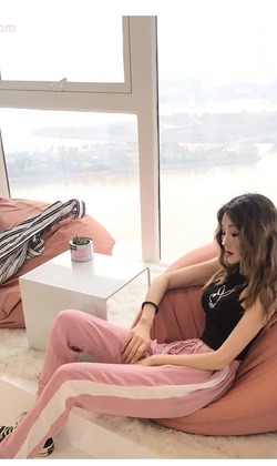 FPMAN 網紅粉色拼接絲綢束腿九分褲男女休閒褲