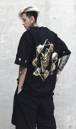 S.Y.B 鬼臉燙金印花短袖男女寬鬆TEE潮流T