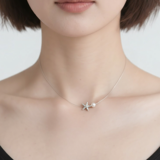 簡約珍珠海星氣質項鍊／頸鏈