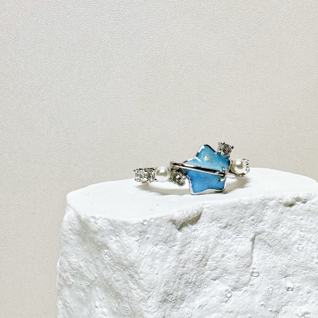 冰川藍星星月亮鍍銀戒指