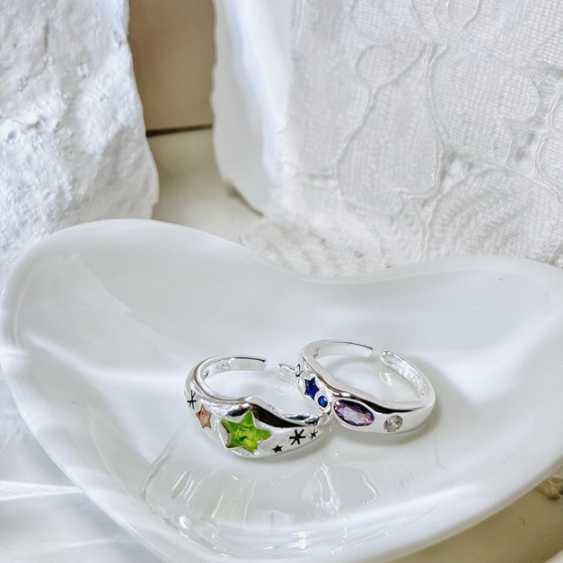 Y2K愛心鋯石鍍銀戒指