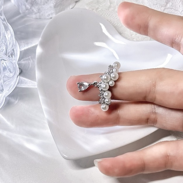 貴氣珍珠鋯石不規則戒指