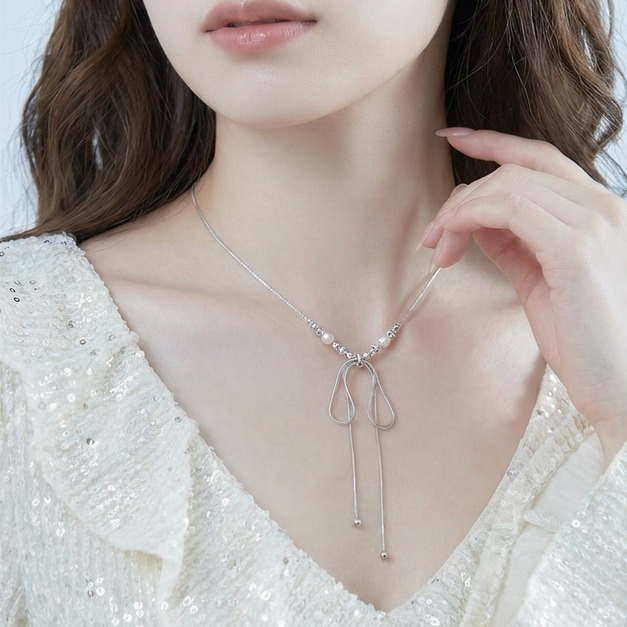 蝴蝶結抽拉項鍊鎖骨鏈