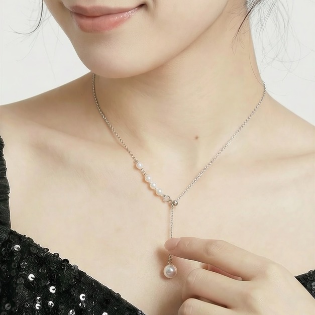 輕奢感珍珠吊墜可抽拉項鍊／鎖骨鏈