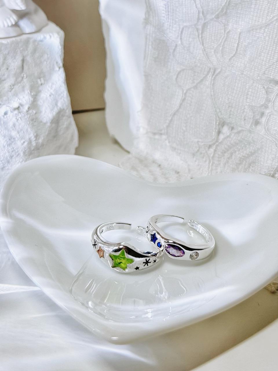 Y2K愛心鋯石鍍銀戒指