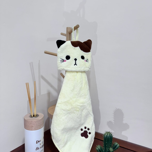 貓咪造型珊瑚絨可收納式擦手布(黃)