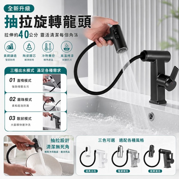 廚房伸縮水龍頭 臉盆水龍頭 伸縮水龍頭 面盆水龍頭 拉伸龍頭 抽拉水龍頭 冷熱水龍頭 臉盆龍頭 水龍頭 高級典雅全銅水龍頭 面盆龍頭