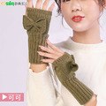 【Osun】新款韓版秋冬短版蝴蝶結可愛時尚針織毛線保暖半指露指手套(顏色任選/CE368)_5