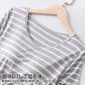 【Osun】莫代爾條紋帶胸墊薄款短袖大碼荷葉邊連衣裙睡衣居家休閒服(顏色任選/CE405)_5