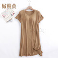 【Osun】莫代爾帶胸墊薄款短袖大碼荷葉邊連衣裙睡衣居家休閒服(顏色任選/CE405)_15