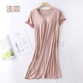 【Osun】莫代爾帶胸墊薄款短袖大碼荷葉邊連衣裙睡衣居家休閒服(顏色任選/CE405)_16