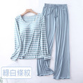 【Osun】Bra-T莫代爾帶胸墊條紋寬鬆長袖荷葉邊長褲套裝睡衣保暖居家服(顏色任選/CE431)_12