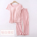 【Osun】莫代爾中大尺吋bra-t條紋帶胸墊短袖七分褲睡衣套裝寬鬆居家休閒服(顏色任選/CE406)_10