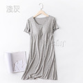 【Osun】莫代爾帶胸墊薄款短袖大碼荷葉邊連衣裙睡衣居家休閒服(顏色任選/CE405)_9