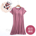 【Osun】莫代爾條紋帶胸墊薄款短袖大碼荷葉邊連衣裙睡衣居家休閒服(顏色任選/CE405)_15
