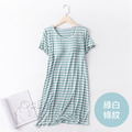 【Osun】莫代爾條紋帶胸墊薄款短袖大碼荷葉邊連衣裙睡衣居家休閒服(顏色任選/CE405)_14