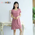 【Osun】莫代爾條紋帶胸墊薄款短袖大碼荷葉邊連衣裙睡衣居家休閒服(顏色任選/CE405)_7