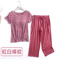【Osun】莫代爾中大尺吋bra-t條紋帶胸墊短袖七分褲睡衣套裝寬鬆居家休閒服(顏色任選/CE406)_12