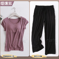 【Osun】莫代爾bra-t帶胸墊素色短袖上衣黑色寬鬆七分褲睡衣套裝居家休閒服(顏色任選/CE408B)_19