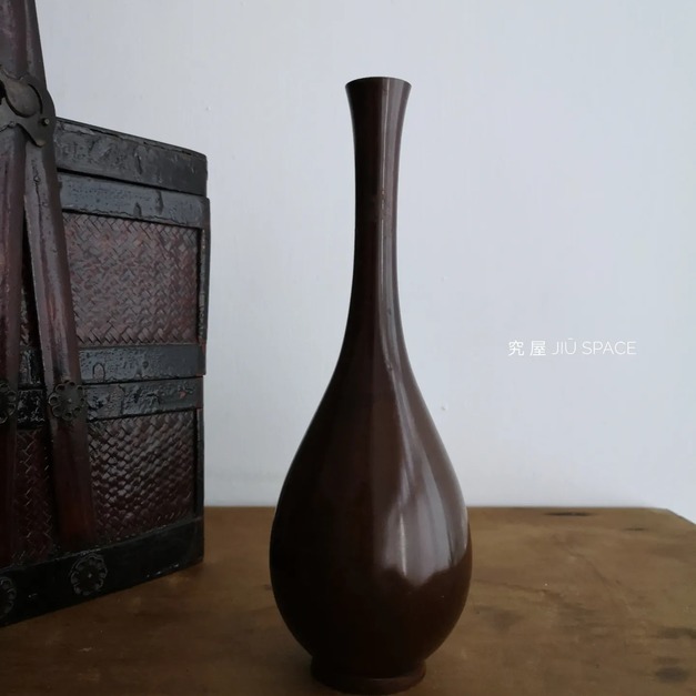 日本紅銅鵝頸花器