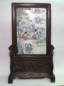 清 粉彩群仙會紋酸枝插屏-歡迎來店鑑賞