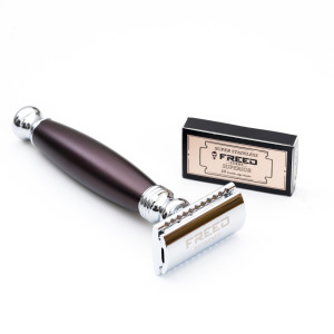 【FREED】封閉式復古雙刃安全刮鬍刀- 馬鞍棕  (附刀片10片)