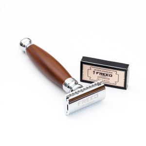 【FREED】封閉式復古雙刃安全刮鬍刀- 仿胡桃木  (附刀片10片)